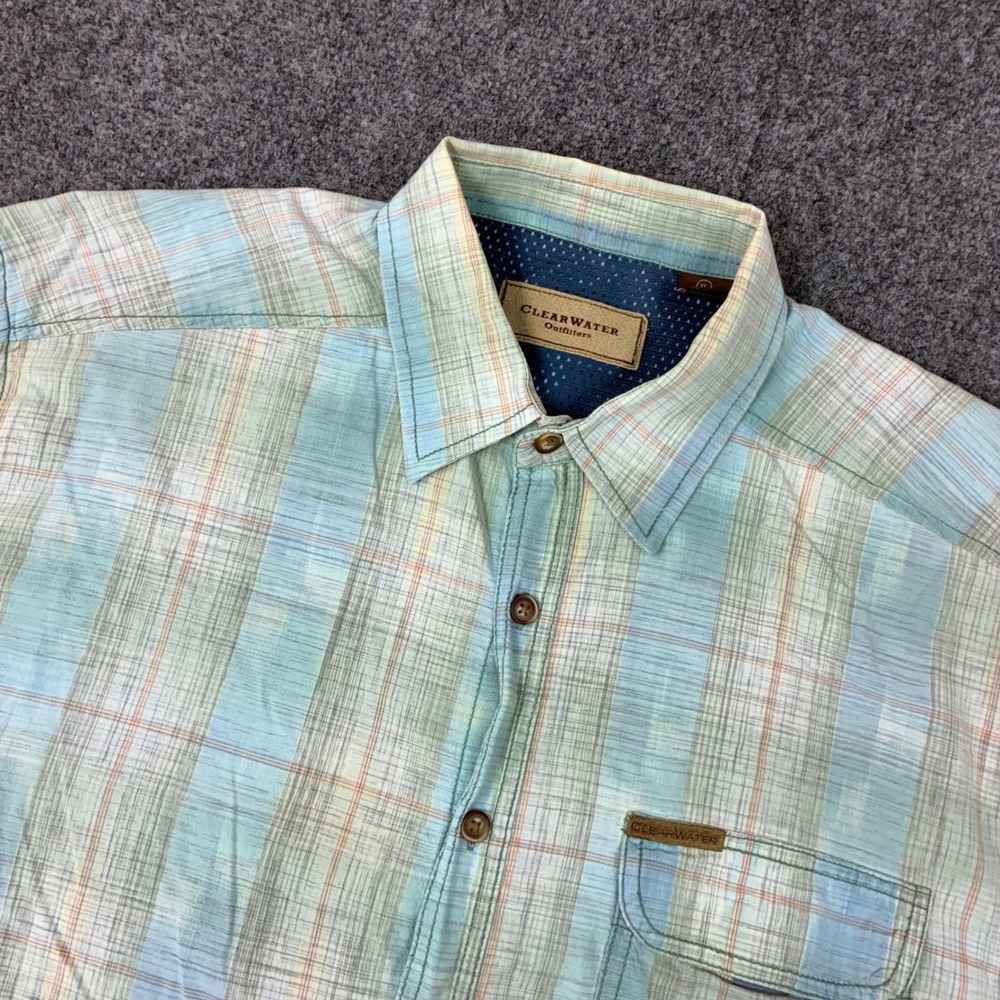Clearwater Outfitters Mens Size XL Blue Green Plaid Short Sleeve Fishing Shirt